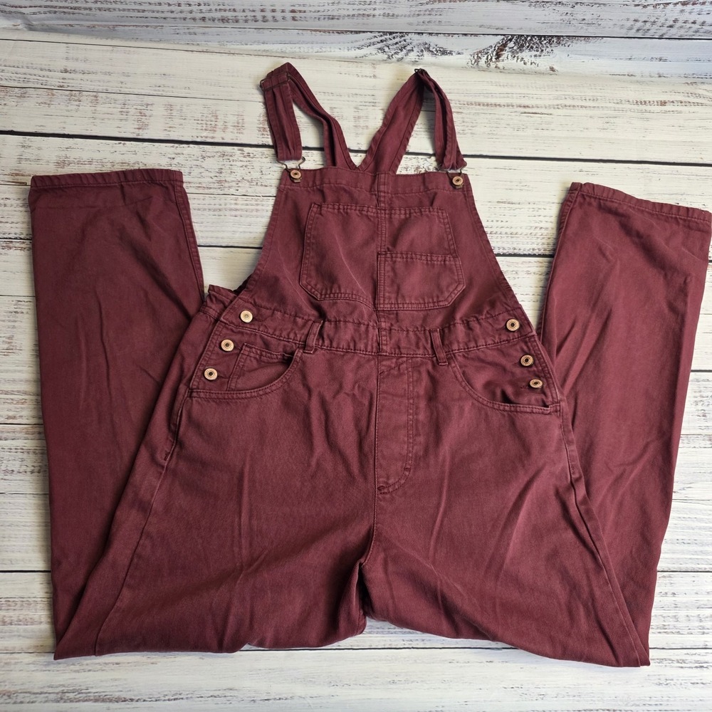 We The Free Free People Ziggy Denim Overalls Womens Medium Burgundy Straight Leg
